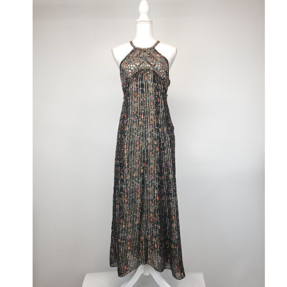 ISABEL MARANT Ophelie Embellished Metallic Printed Silk-blend Chiffon Midi Dress - Picture 4 of 16